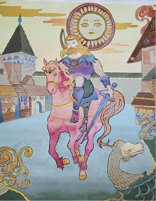 Russian Tale watercolor painting by student artist Janna, Level 5 student of fine artist and educator Valeriya Veron